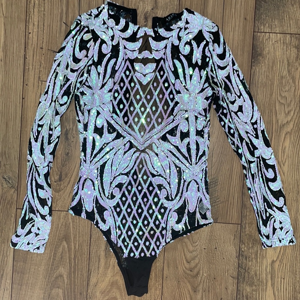 AKIRA Festival Sequin Mesh Bodysuit